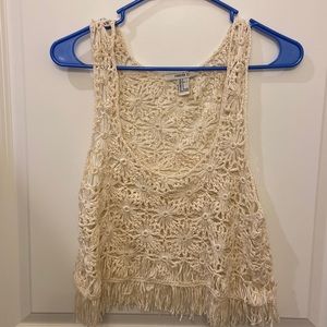 Crochet knit flowered tank top